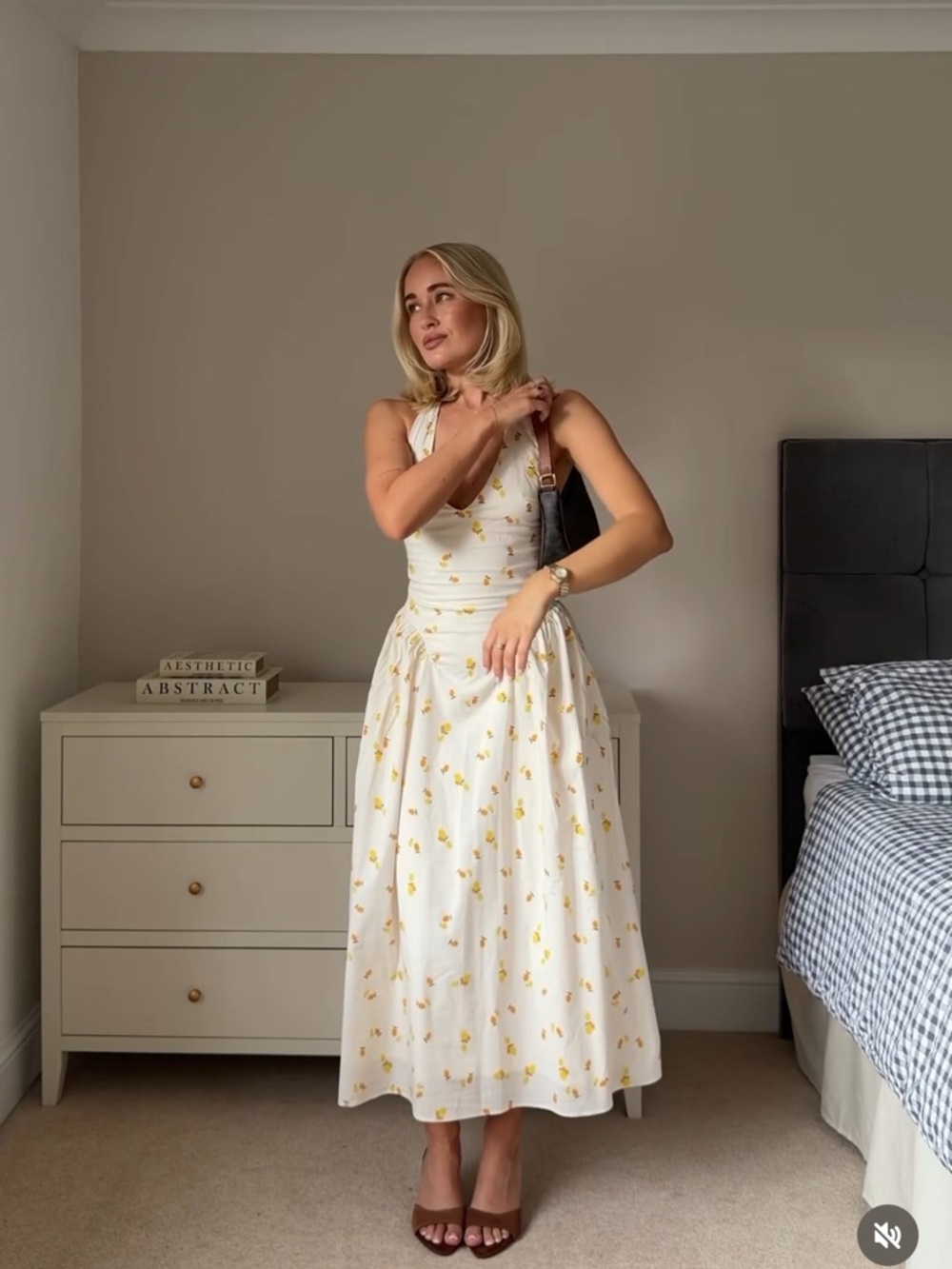 ZARA NWT Fruit Print Lemon Poplin Halter Midi Dress